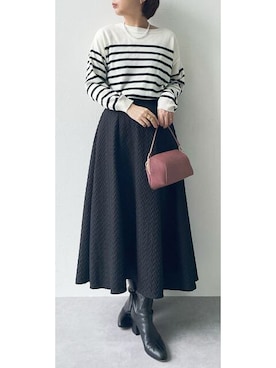 「nissen（ニッセン）のミラノリブボーダーニット（ニット/セーター、ブラック系）」を使った、nissen Ladies Usersさん（レディース）の秋コーディネート