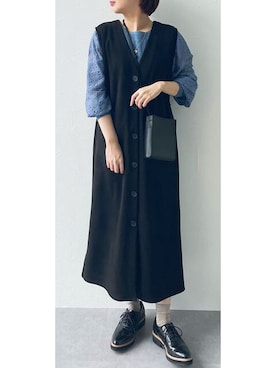 「nissen（ニッセン）の3WAYスエード調ジャンパースカート（ワンピース、ブラック系）」を使った、nissen Ladies Usersさん（レディース）の秋コーディネート