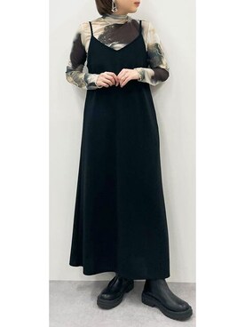 「nissen（ニッセン）の２点セット（シアートップス+キャミワンピース）（ワンピース、ブラック系）」を使った、nissen Ladies Usersさん（レディース）の秋コーディネート