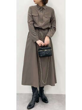 「nissen（ニッセン）の華奢見え　長袖マキシ丈シャツワンピース（ワンピース、ブラウン系）」を使った、nissen Ladies Usersさん（レディース）の秋コーディネート