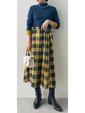「nissen（ニッセン）の脇プリーツAラインロング丈スカート（スカート、イエロー系）」を使った、nissen Ladies Usersさん（レディース）の秋コーディネート