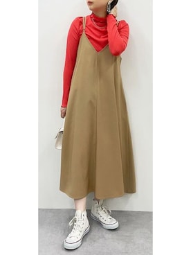 「nissen（ニッセン）の細リブハイネックカットソートップス（Tシャツ/カットソー、ピンク系）」を使った、nissen Ladies Usersさん（レディース）の秋コーディネート