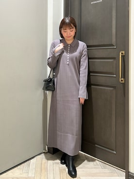 「NANO universe（ナノユニバース）の衿付きランダムリブニットワンピース（ワンピース、グレー系）」を使った、いけいさん（レディース・152cm）の春コーディネート