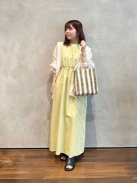 「アイテム（かごバッグ）」を使った、いけいさん（レディース・152cm）の夏コーディネート