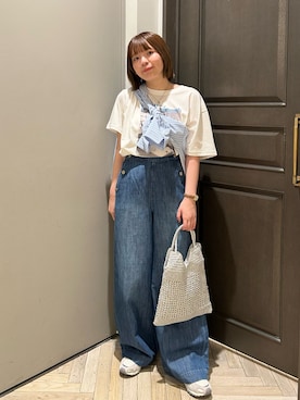 「NANO universe（ナノユニバース）の2wayオーバーシャツ（シャツ/ブラウス、ブルー系）」を使った、いけいさん（レディース・152cm）の夏コーディネート