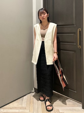 「アイテム（ノーカラージャケット）」を使った、いけいさん（レディース・152cm）の秋コーディネート