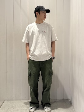 「Saturdays NYC（サタデーズ ニューヨークシティ ）のLoofah Collar Relaxed SS Tee（Tシャツ/カットソー、グレー系）」を使った、さとりさん（メンズ・170cm）の春コーディネート