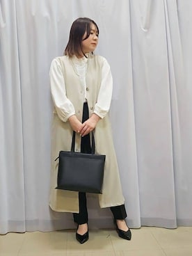 「DRESKIP（ドレスキップ）の【S-LL/2WAY】ジャンドレにもなるロングジレ（ベスト、ベージュ系）」を使った、kanaさん（レディース・157cm）の冬コーディネート