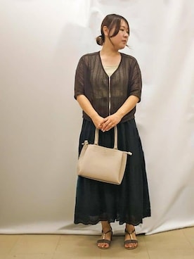 「SHOO・LA・RUE（シューラルー）の【洗える/S-LL】季節の変わり目に 透かし柄が涼やか ジップブルゾン（ブルゾン、ブラウン系）」を使った、kanaさん（レディース・157cm）の夏コーディネート