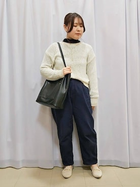 「SHOO・LA・RUE（シューラルー）のさりげない凹凸感で表情豊か。ロールネックニット（ニット/セーター、ホワイト系）」を使った、kanaさん（レディース・157cm）の春コーディネート