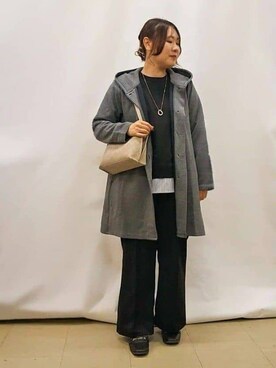 「SHOO・LA・RUE（シューラルー）の【S-LL】体型をカバーしながらスマートに魅せる ラインジャカードコーディガン（カーディガン/ボレロ、グレー系）」を使った、kanaさん（レディース・157cm）の秋コーディネート