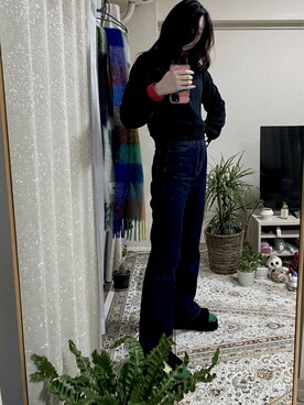 「UNIQLO（ユニクロ）のアイテム（デニムパンツ、ブルー系）」を使った、chiigreenさん（レディース）の冬コーディネート