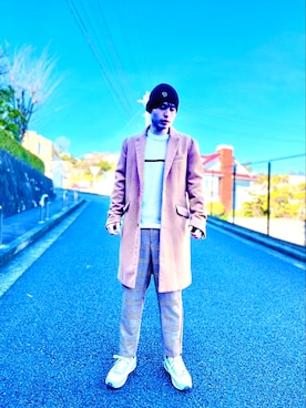 「NANO universe（ナノユニバース）のアイテム（チェスターコート）」を使った、kojiriさん（メンズ・174cm）の冬コーディネート