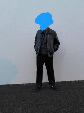 「WYM LIDNM（ウィム バイ リドム）の【WYM LIDNM】FAKE LEATHER WIDE BLOUSON - 2nd COLLECTION-（ブルゾン、ブラック系）」を使った、blue and green  -05さん（メンズ）の冬コーディネート