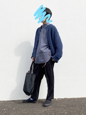 「リドム」｜「アイテム（スリッポン）」を使った、blue and green  -05さん（メンズ・180cm）の冬コーディネート