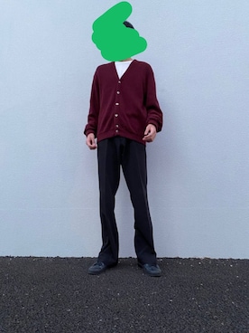 「USEDのアイテム（カーディガン/ボレロ、レッド系）」を使った、blue and green  -05さん（メンズ）の冬コーディネート