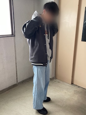「EMMA CLOTHES（エマクローズ）のアイテム（スタジャン）」を使った、sさん（メンズ・178cm）の冬コーディネート