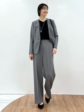 「アイテム（スーツジャケット、グレー系）」を使った、kanaeさん（レディース・166cm）の冬コーディネート