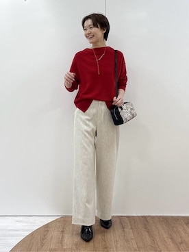 「INDIVI（インディヴィ）の【洗える／カシミヤ混】ボトルネック ドルマンスリーブニット（ニット/セーター、レッド系）」を使った、kanaeさん（レディース・166cm）の秋コーディネート