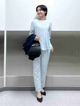 「アイテム（スーツジャケット、ブルー系）」を使った、kanaeさん（レディース・166cm）の冬コーディネート