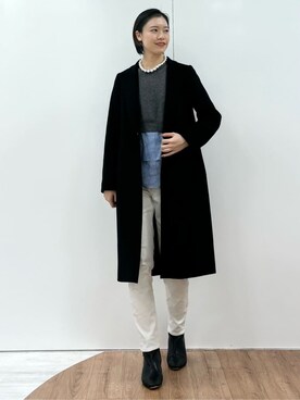 「アイテム（ノーカラーコート、ベージュ系）」を使った、kanaeさん（レディース・166cm）の秋コーディネート