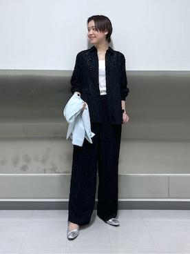 「アイテム（スーツジャケット、グリーン系）」を使った、kanaeさん（レディース・166cm）の冬コーディネート