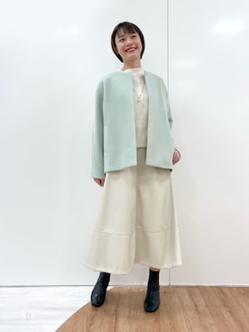「マイベストコーデ2022」｜「アイテム（ノーカラーコート）」を使った、kanaeさん（レディース・166cm）の冬コーディネート