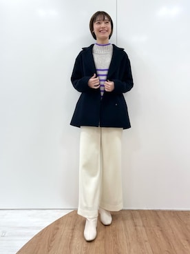 「インディヴィ」｜「アイテム（ステンカラーコート）」を使った、kanaeさん（レディース・166cm）の冬コーディネート