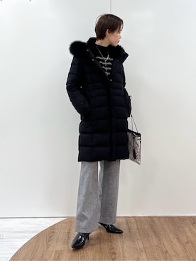 「INDIVI（インディヴィ）の【名品／撥水／抗菌防臭】ロング丈リサイクルダウンコート（ダウンジャケット/コート、ブラック系）」を使った、kanaeさん（レディース・166cm）の冬コーディネート