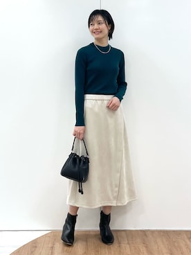 「アイテム（ノーカラーコート、ベージュ系）」を使った、kanaeさん（レディース・166cm）の秋コーディネート
