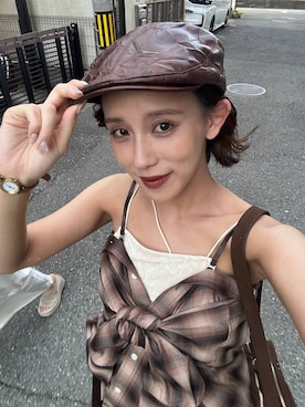 「アイテム（ハンチング/ベレー帽）」を使った、Uiさん（レディース・158cm）の夏コーディネート