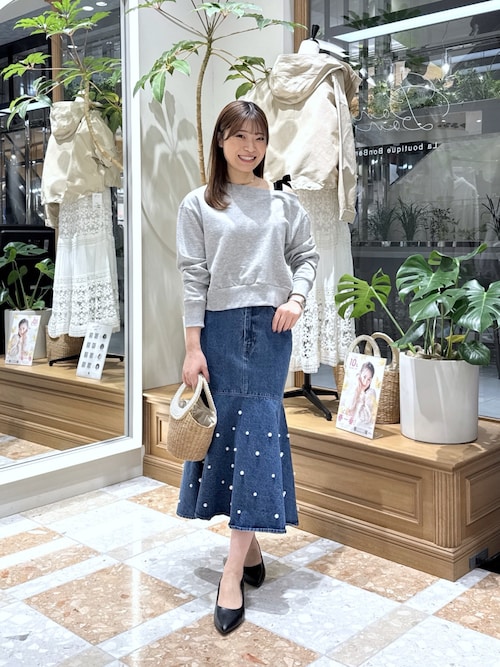 今すぐお届け！・女子力UPデニム】パール付きデニムマーメイドスカート