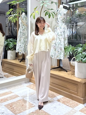 「La boutique BonBon（ラブティックボンボン）の【再販決定！】リボンボリュームスリーブシアーブラウス（シャツ/ブラウス、イエロー系）」を使った、mamiさん（レディース・161cm）の春コーディネート