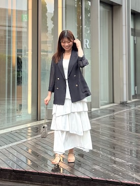「La boutique BonBon（ラブティックボンボン）の【miki監修カラー＆NEWカラー追加！】メッシュメタルボタンライトジャケット（テーラードジャケット、グレー系）」を使った、mamiさん（レディース・161cm）の夏コーディネート