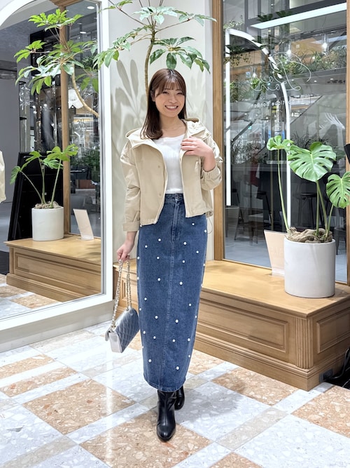 3サイズあり】パール付きデニムタイトマキシスカート（デニムスカート