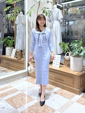 「La boutique BonBon（ラブティックボンボン）の【最強着映えセット】バイカラーニットセットワンピース（ワンピース、ブルー系）」を使った、mamiさん（レディース・161cm）の春コーディネート