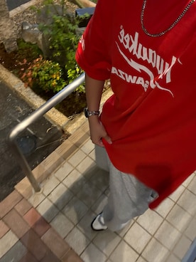 「アイテム（スウェットパンツ）」を使った、おしゃれ知りたい人さん（メンズ・183cm・10代）の夏コーディネート
