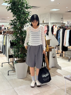 「CIAOPANIC TYPY（チャオパニックティピー）の【UNISEX】タックワイドスラックスハーフパンツ（その他パンツ、グレー系）」を使った、tamaizmmmさん（レディース・165cm）の夏コーディネート
