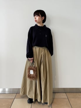 「CITEN（シテン）の＜CITEN＞フリンジラウンドショルダー（ショルダーバッグ）」を使った、TSUKADAさん（レディース・148cm）の秋コーディネート