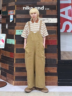 「メンズライク」｜「アイテム（サロペット/オーバーオール）」を使った、ちーちさん（レディース・165cm）の夏コーディネート