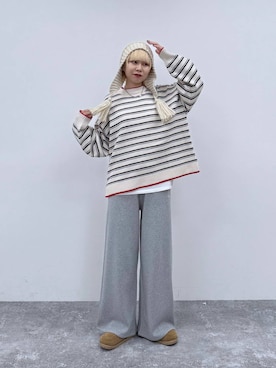「niko and...（ニコアンド）のユキノミミツキ ニット帽（ニットキャップ/ビーニー、ベージュ系）」を使った、ちーちさん（レディース・165cm）の秋コーディネート