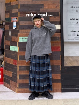 「niko and...（ニコアンド）のフェイクファー付きキャップ  / 抗菌防臭（キャップ、ブラック系）」を使った、ちーちさん（レディース・165cm）の秋コーディネート