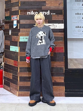 「niko and...（ニコアンド）のカシミヤ混配色ニットプルオーバー（ニット/セーター）」を使った、ちーちさん（レディース・165cm）の秋コーディネート