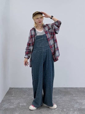 「niko and...（ニコアンド）のウォッシュアニマル刺繍CAP（キャップ、イエロー系）」を使った、ちーちさん（レディース・165cm）の夏コーディネート