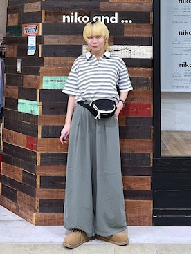 「niko and...（ニコアンド）のトロットワイドイージーパンツ（その他パンツ、グリーン系）」を使った、ちーちさん（レディース・165cm）の春コーディネート