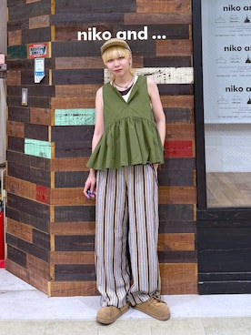 「niko and...（ニコアンド）の《抗菌消臭》スライドモカシンシューズ（モカシン/デッキシューズ、イエロー系）」を使った、ちーちさん（レディース・165cm）の夏コーディネート