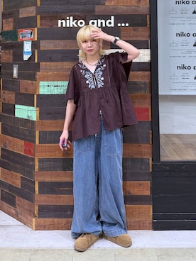 「niko and...（ニコアンド）の《抗菌消臭》スライドモカシンシューズ（モカシン/デッキシューズ、イエロー系）」を使った、ちーちさん（レディース・165cm）の夏コーディネート