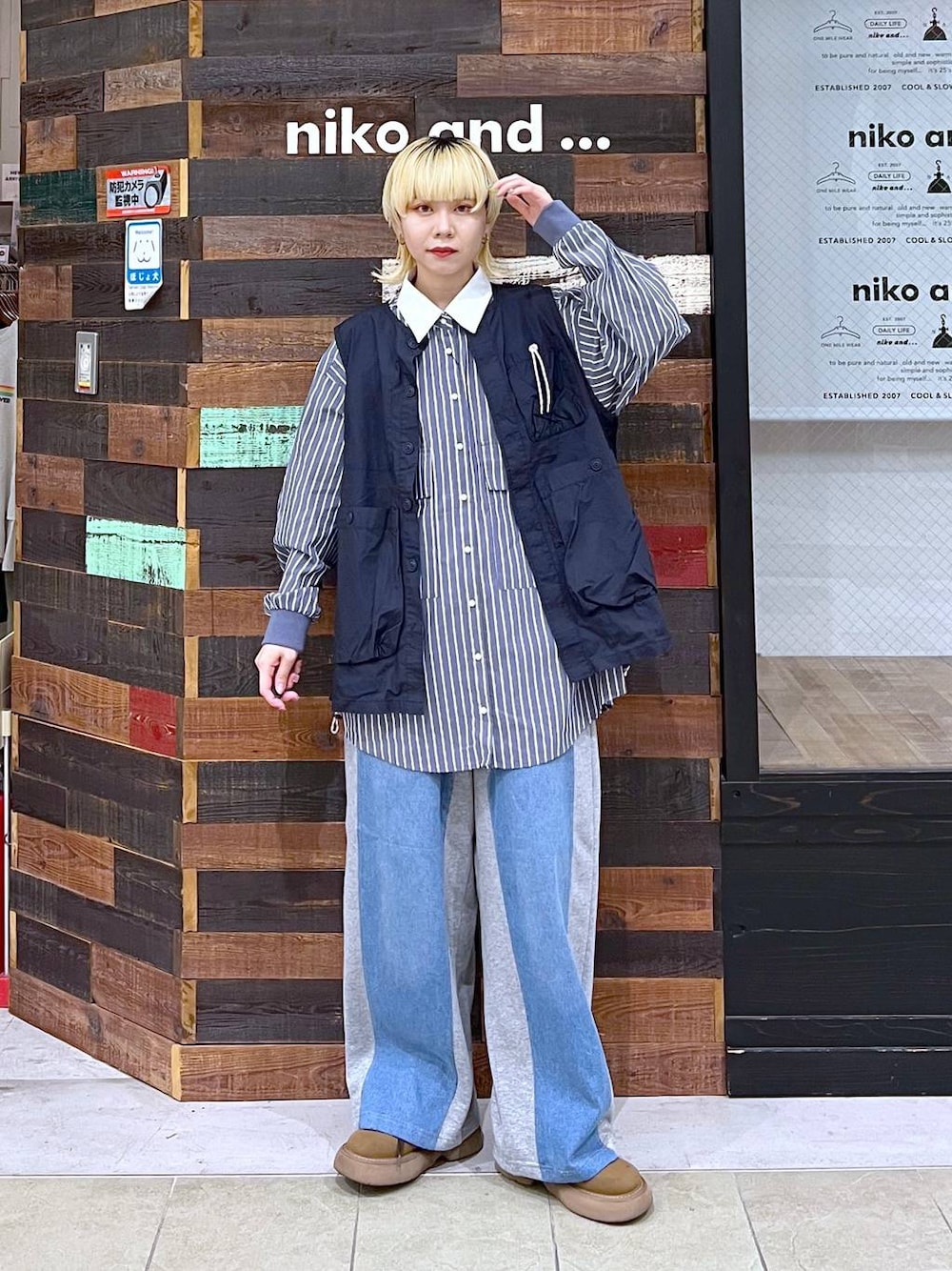 新品 MODE NORM CORE デニムパッチワークパンツ ネイビー L