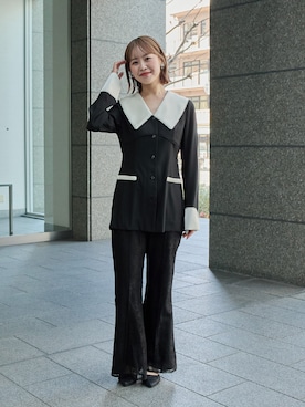 「niana（ニアナ）のコントラストカラーセットアップドレス 2点セット パンツドレス レース セパレート 結婚式 成人式 二次会 同窓会 セレモニー パーティードレス オケージョンドレス お呼ばれ（パンツドレス、ブラック系）」を使った、nianaさん（レディース）の春コーディネート