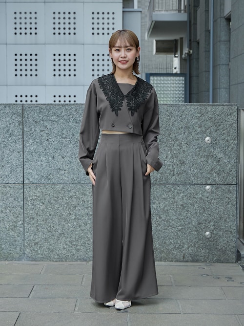 ビッグカラーセットアップ 2点セット ジャケット ブラウス パンツ